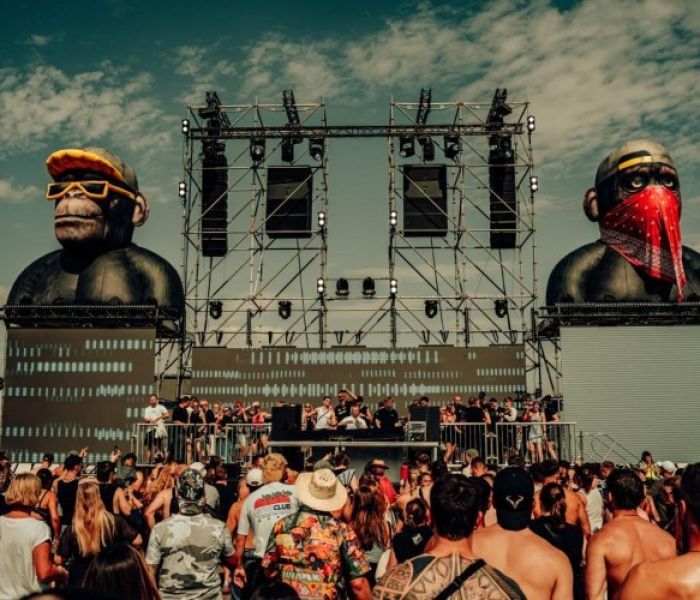 Aufblasbare Affen in 5 Meter Größe als Festival-Deko (Foto: Affenkäfig-Festival)