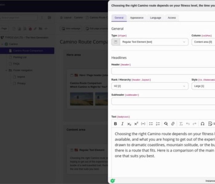 Exemplary backend screenshot of the all new context panel in TYPO3 (Foto: TYPO3 GmbH)